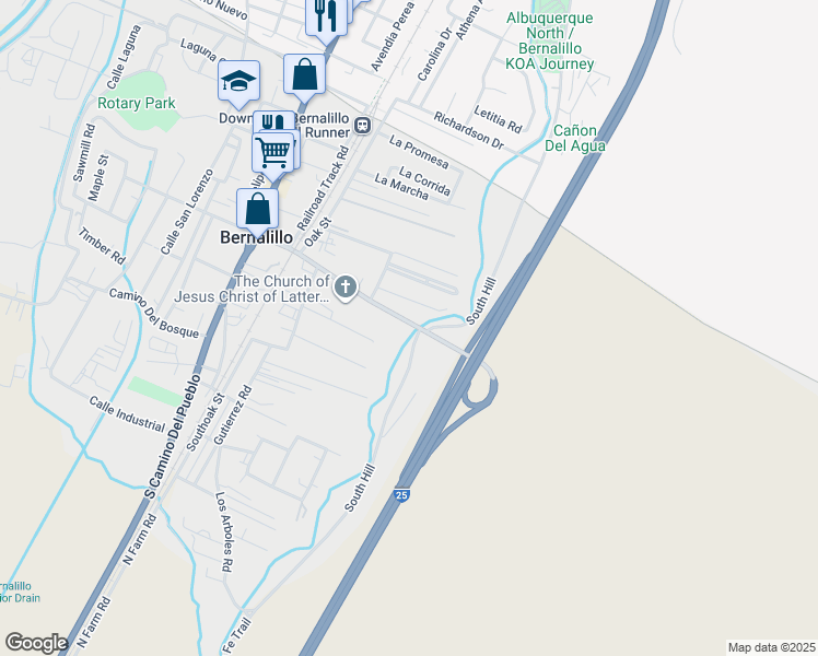 map of restaurants, bars, coffee shops, grocery stores, and more near 1101 South Hill Road in Bernalillo