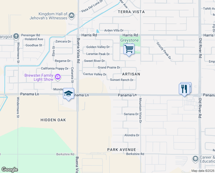 map of restaurants, bars, coffee shops, grocery stores, and more near 6313 Lost Peak Court in Bakersfield