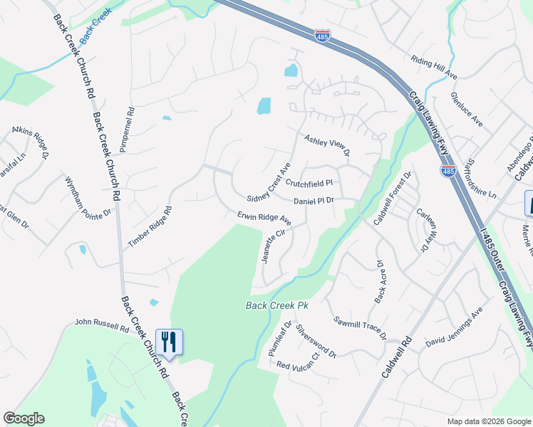 map of restaurants, bars, coffee shops, grocery stores, and more near 11527 Erwin Ridge Avenue in Charlotte