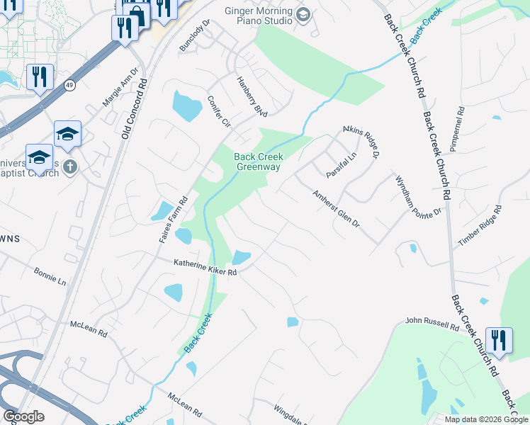 map of restaurants, bars, coffee shops, grocery stores, and more near 2411 Katherine Kiker Road in Charlotte