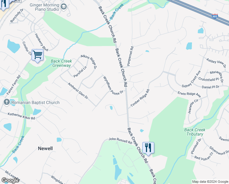 map of restaurants, bars, coffee shops, grocery stores, and more near 10933 Wyndham Pointe Drive in Charlotte