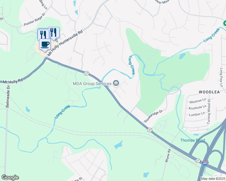 map of restaurants, bars, coffee shops, grocery stores, and more near 101 Chattaroy Drive in Charlotte