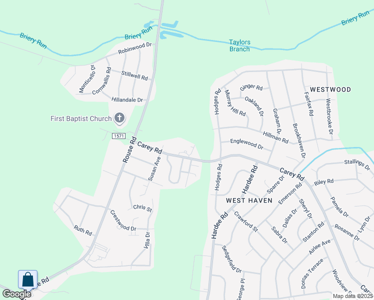 map of restaurants, bars, coffee shops, grocery stores, and more near 3207 Carey Road in Kinston