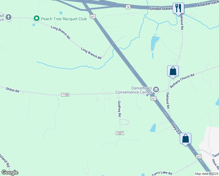 map of restaurants, bars, coffee shops, grocery stores, and more near 266 Shiloh Road in Forest City