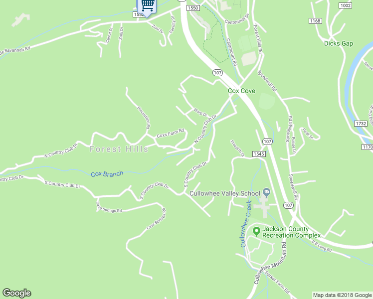 map of restaurants, bars, coffee shops, grocery stores, and more near 487 North Country Club Drive in Cullowhee