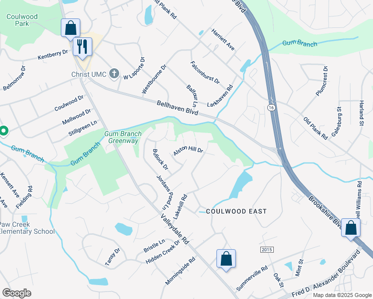 map of restaurants, bars, coffee shops, grocery stores, and more near 1219 Alston Hill Drive in Charlotte