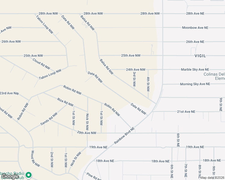 map of restaurants, bars, coffee shops, grocery stores, and more near Date Road Northwest in Rio Rancho