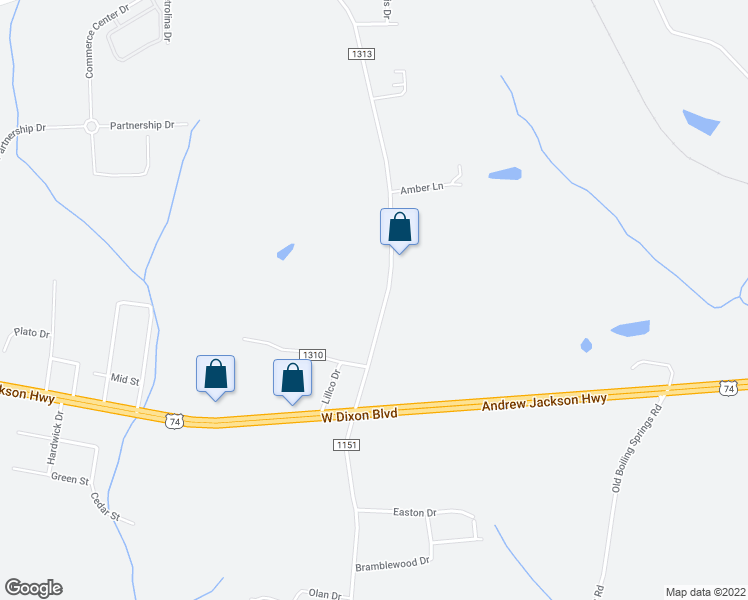 map of restaurants, bars, coffee shops, grocery stores, and more near 325 Washburn Switch Road in Shelby