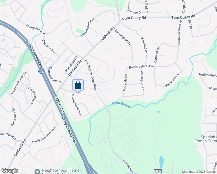 map of restaurants, bars, coffee shops, grocery stores, and more near 4968 Sunburst Lane in Charlotte