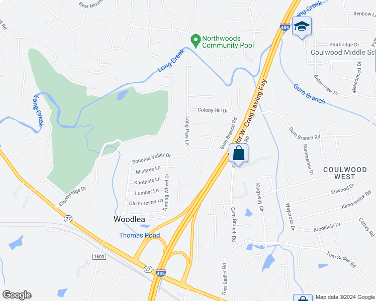 map of restaurants, bars, coffee shops, grocery stores, and more near 1534 Long Paw Lane in Charlotte