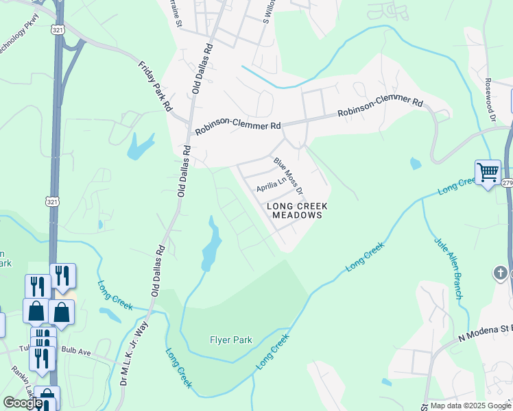 map of restaurants, bars, coffee shops, grocery stores, and more near 2601 Meadow Crossing Drive in Dallas