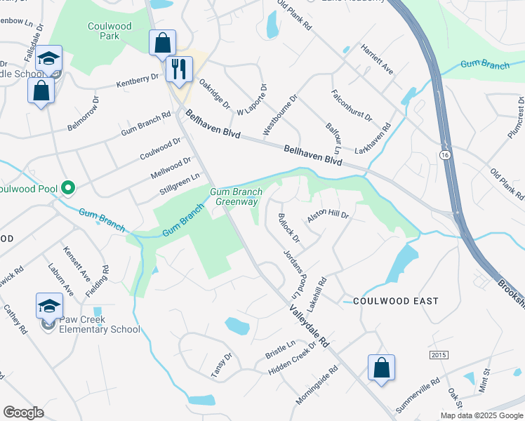 map of restaurants, bars, coffee shops, grocery stores, and more near 1401 Jordans Pond Lane in Charlotte