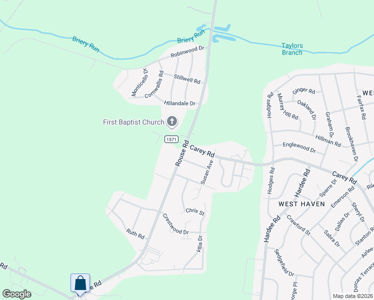 map of restaurants, bars, coffee shops, grocery stores, and more near 3308 Carey Road in Kinston