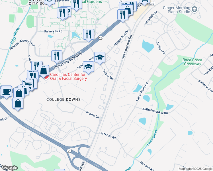 map of restaurants, bars, coffee shops, grocery stores, and more near 9531 Shannon Green Drive in Charlotte