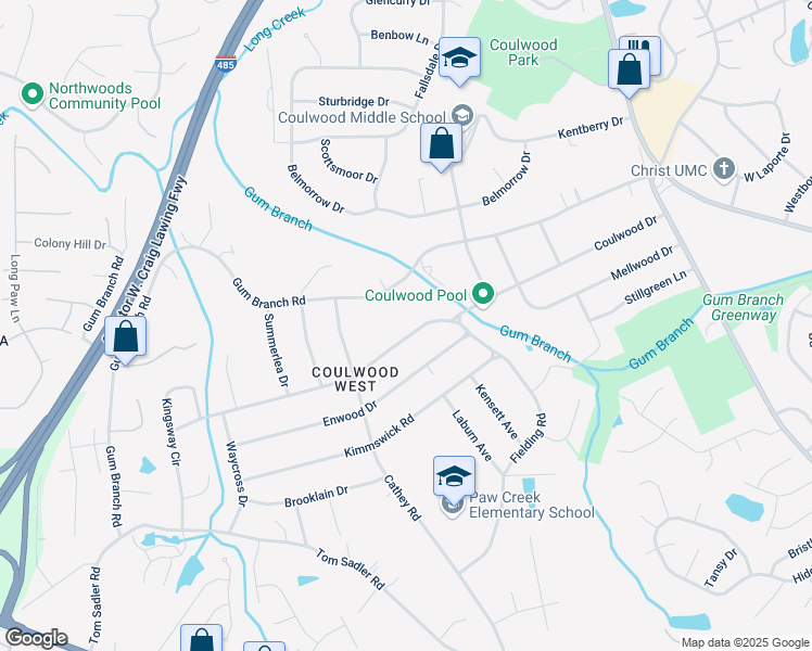 map of restaurants, bars, coffee shops, grocery stores, and more near 606 Coulwood Drive in Charlotte