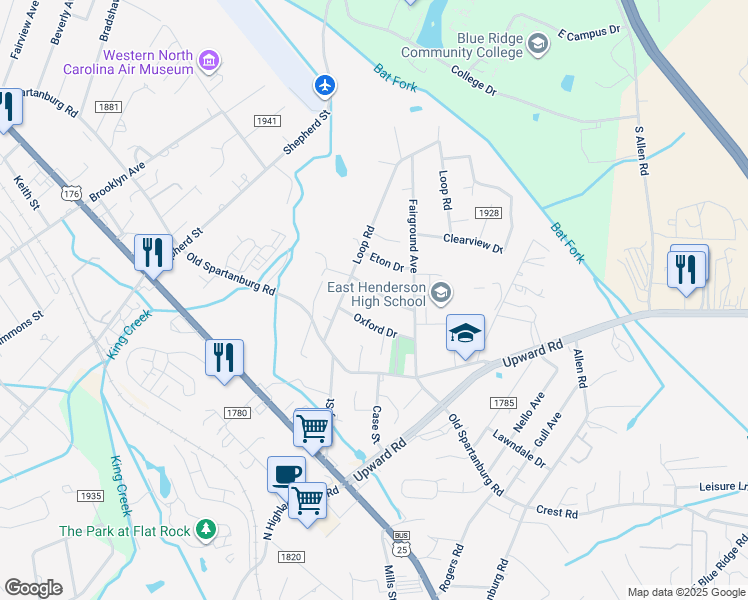 map of restaurants, bars, coffee shops, grocery stores, and more near 1997 Cambridge Drive in Hendersonville