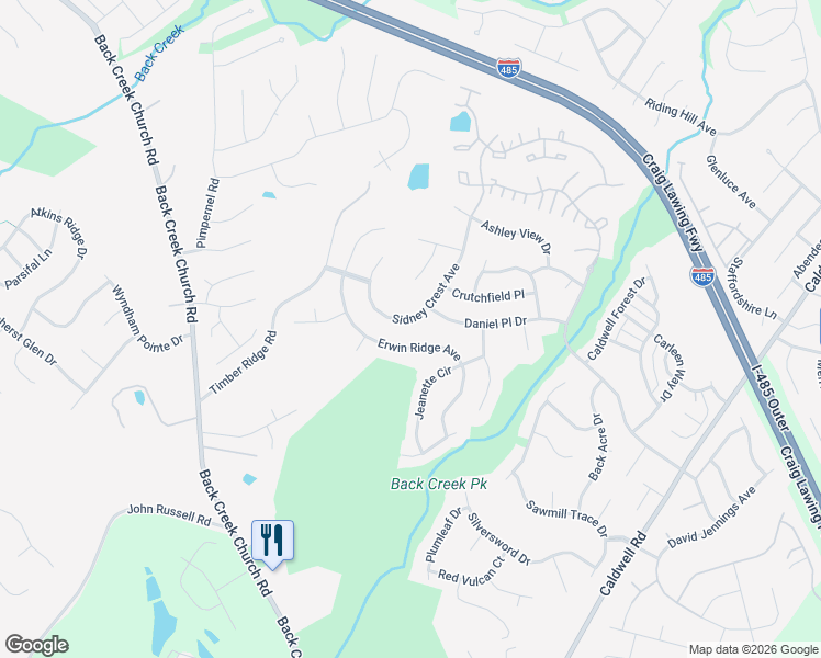 map of restaurants, bars, coffee shops, grocery stores, and more near 3306 Daniel Place Drive in Charlotte