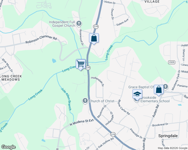 map of restaurants, bars, coffee shops, grocery stores, and more near 2230 North New Hope Road in Gastonia