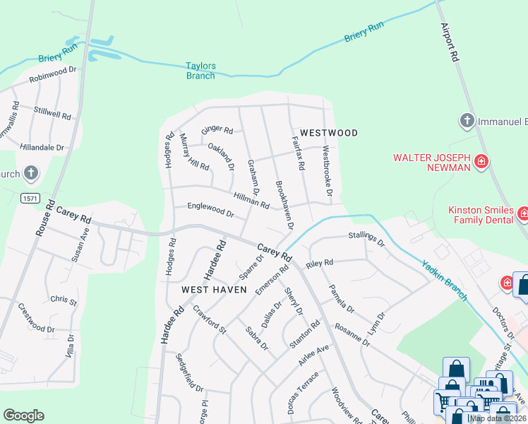map of restaurants, bars, coffee shops, grocery stores, and more near 2906 Hillman Rd in Kinston