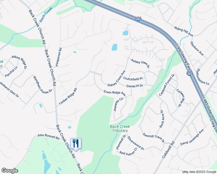 map of restaurants, bars, coffee shops, grocery stores, and more near 11621 Sidney Crest Avenue in Charlotte