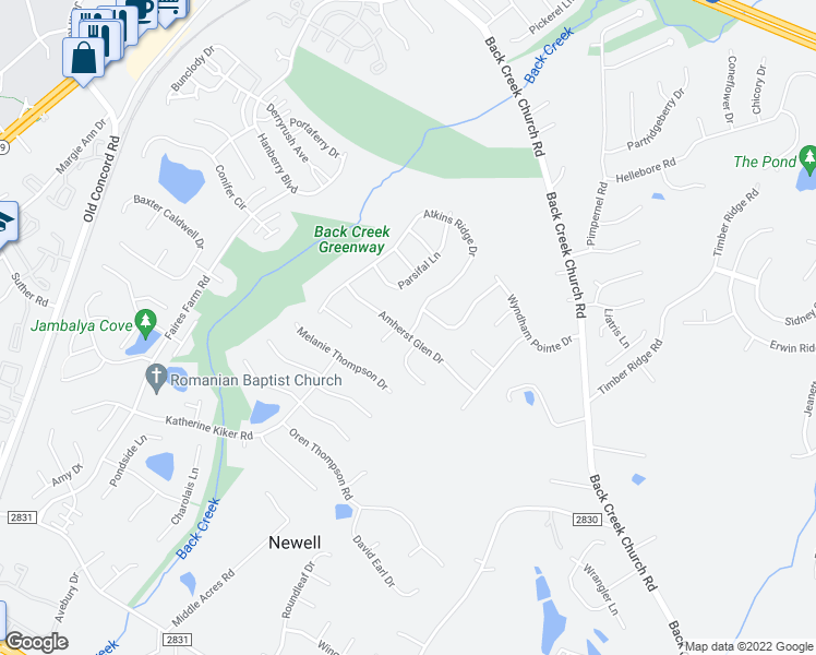 map of restaurants, bars, coffee shops, grocery stores, and more near 11114 Amherst Glen Drive in Charlotte