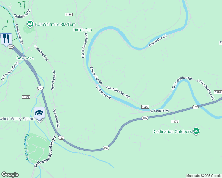 map of restaurants, bars, coffee shops, grocery stores, and more near 4595 Old Cullowhee Road in Cullowhee