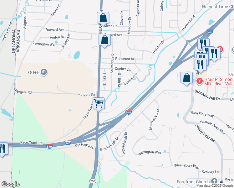 map of restaurants, bars, coffee shops, grocery stores, and more near 9104 South 15th Street in Fort Smith