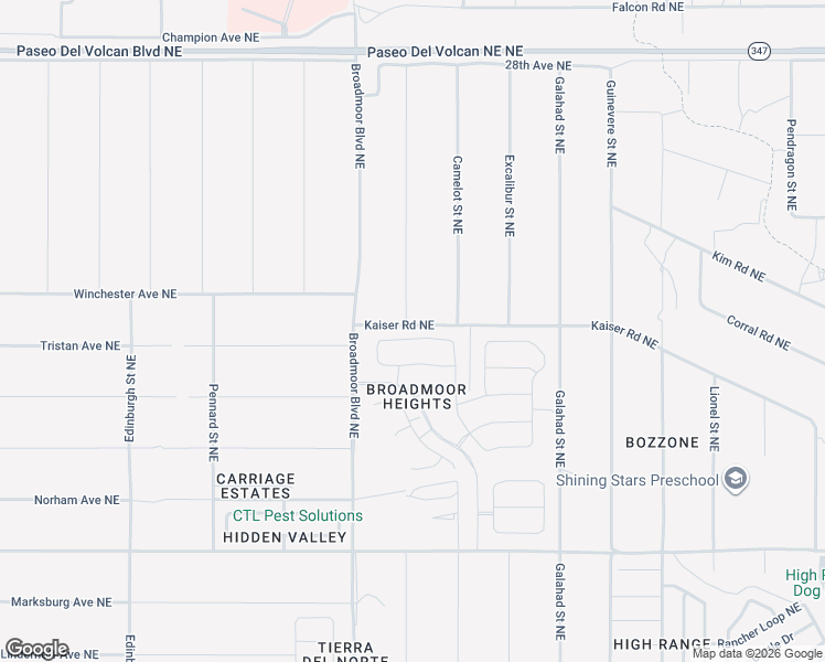 map of restaurants, bars, coffee shops, grocery stores, and more near 2413 Bedivere Street Northeast in Rio Rancho