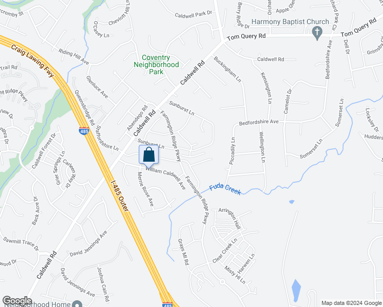 map of restaurants, bars, coffee shops, grocery stores, and more near 4930 Sunburst Lane in Charlotte