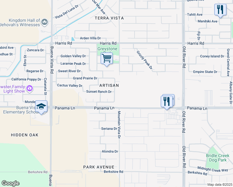 map of restaurants, bars, coffee shops, grocery stores, and more near 6300 Wheeler Valley Lane in Bakersfield