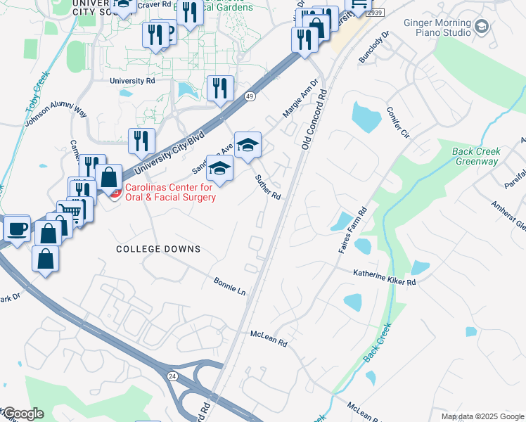 map of restaurants, bars, coffee shops, grocery stores, and more near 9531 Shannon Green Drive in Charlotte