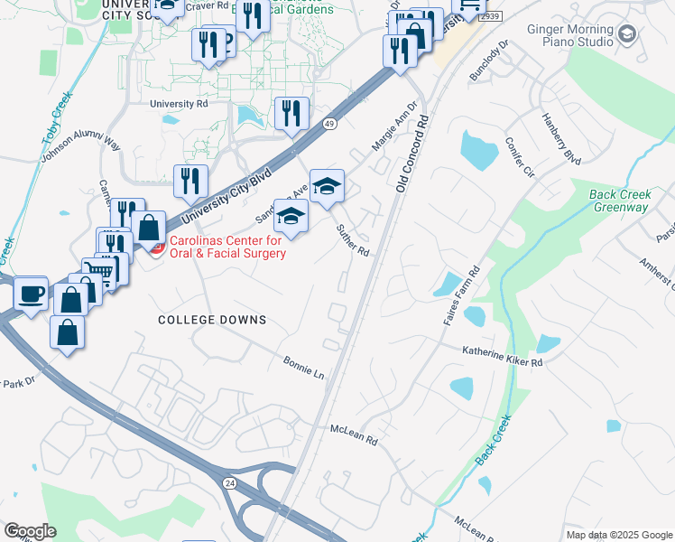 map of restaurants, bars, coffee shops, grocery stores, and more near in Charlotte