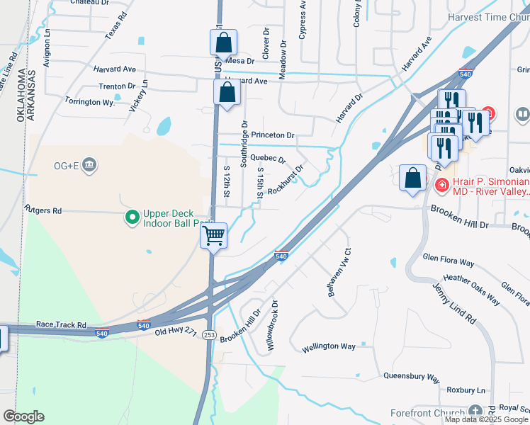 map of restaurants, bars, coffee shops, grocery stores, and more near 9104 South 15th Street in Fort Smith