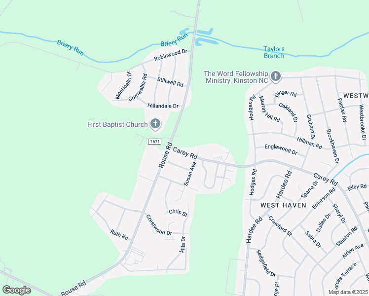 map of restaurants, bars, coffee shops, grocery stores, and more near 3308 Carey Road in Kinston