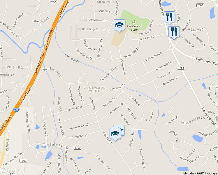 map of restaurants, bars, coffee shops, grocery stores, and more near 606 Coulwood Drive in Charlotte