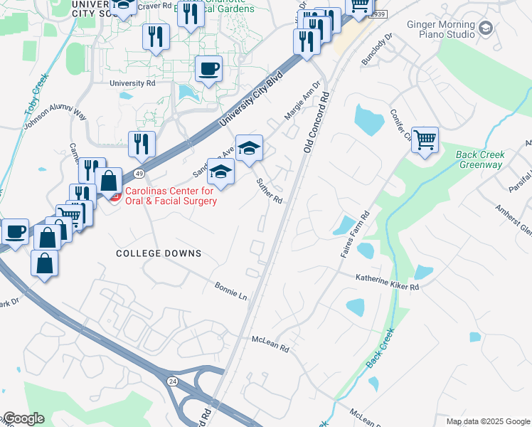 map of restaurants, bars, coffee shops, grocery stores, and more near 9531 Shannon Green Drive in Charlotte
