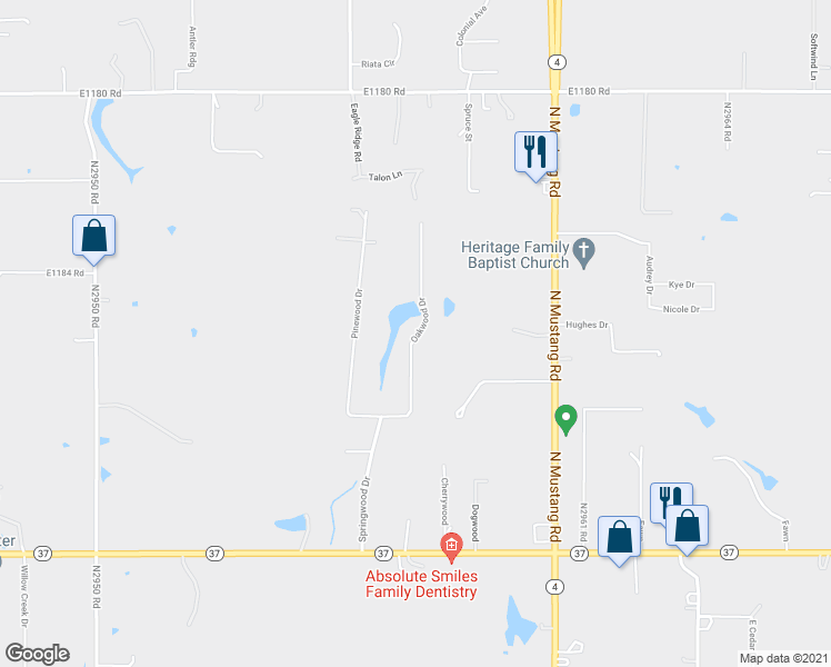 map of restaurants, bars, coffee shops, grocery stores, and more near 115 N2958 Road in Tuttle
