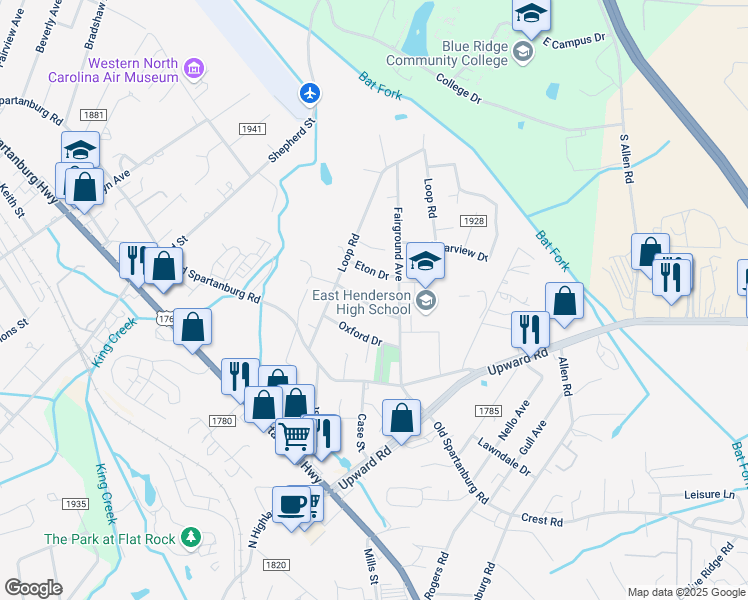 map of restaurants, bars, coffee shops, grocery stores, and more near 2002 Cambridge Drive in Hendersonville