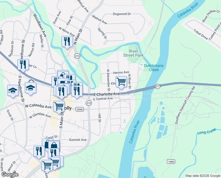 map of restaurants, bars, coffee shops, grocery stores, and more near 110 North Alexander Street in Mount Holly
