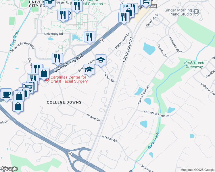 map of restaurants, bars, coffee shops, grocery stores, and more near 9531 Shannon Green Drive in Charlotte