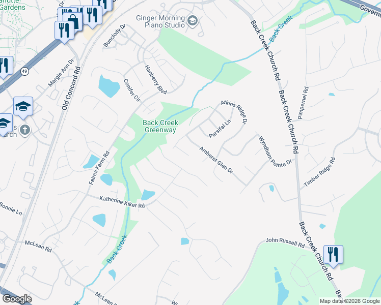 map of restaurants, bars, coffee shops, grocery stores, and more near 11208 Tristan Court in Charlotte
