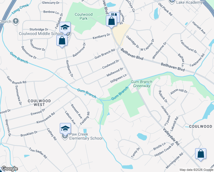 map of restaurants, bars, coffee shops, grocery stores, and more near 643 Stillgreen Lane in Charlotte