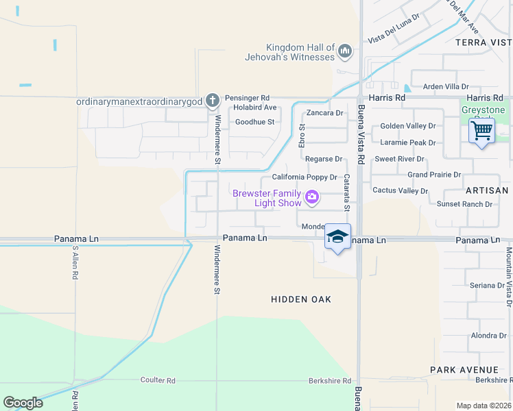 map of restaurants, bars, coffee shops, grocery stores, and more near 11900 Cactus Flower Avenue in Bakersfield