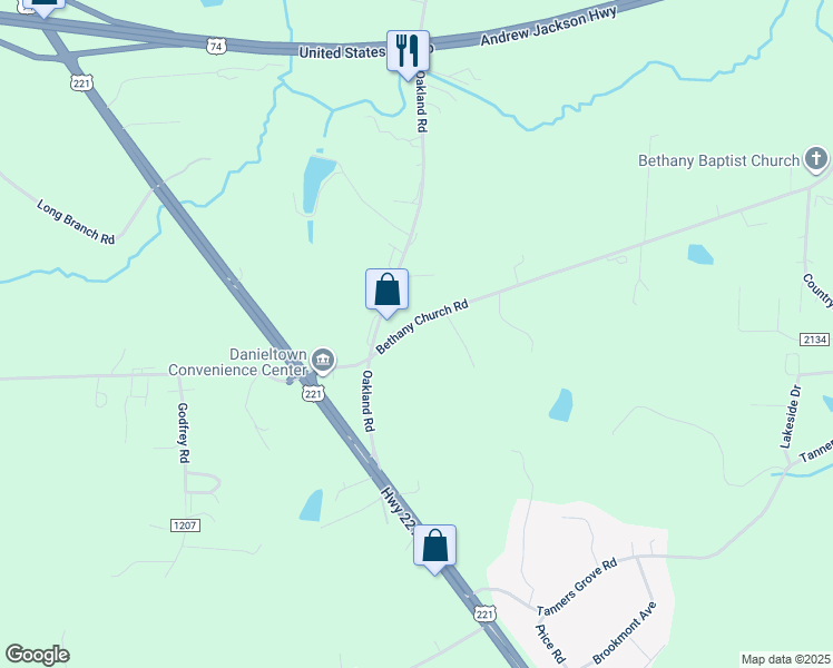 map of restaurants, bars, coffee shops, grocery stores, and more near 1259 Bethany Church Road in Forest City
