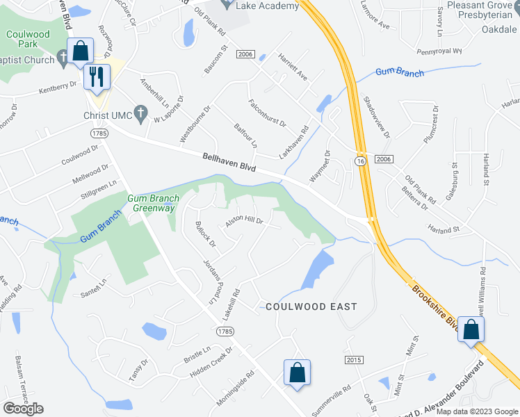 map of restaurants, bars, coffee shops, grocery stores, and more near 8516 Emerald Fern Way in Charlotte