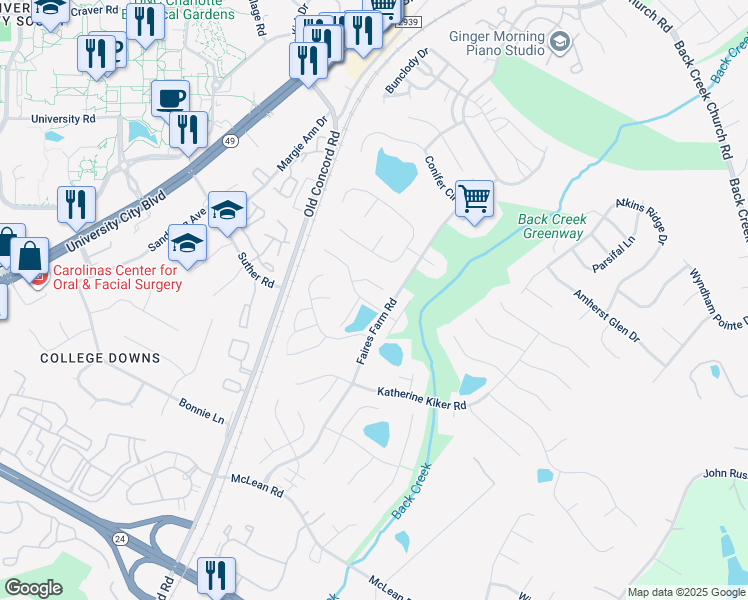 map of restaurants, bars, coffee shops, grocery stores, and more near 1709 Jeffrey Bryan Drive in Charlotte