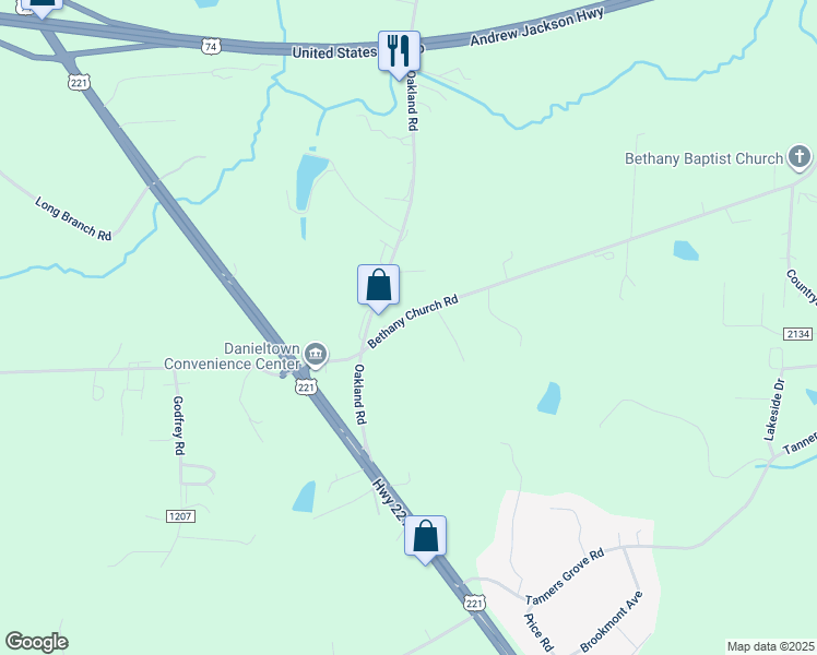 map of restaurants, bars, coffee shops, grocery stores, and more near 1259 Bethany Church Road in Forest City