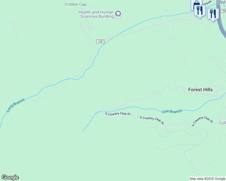 map of restaurants, bars, coffee shops, grocery stores, and more near 63 North Country Club Drive in Cullowhee