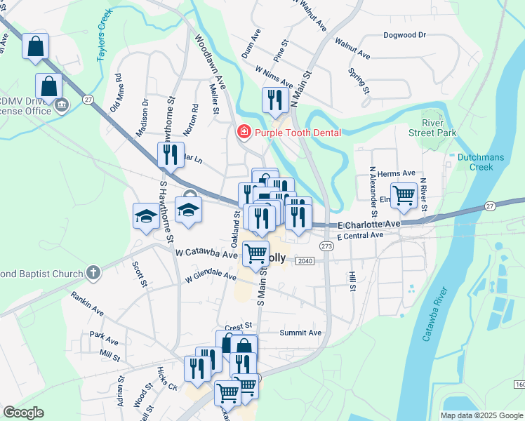 map of restaurants, bars, coffee shops, grocery stores, and more near 108 West Charlotte Avenue in Mount Holly