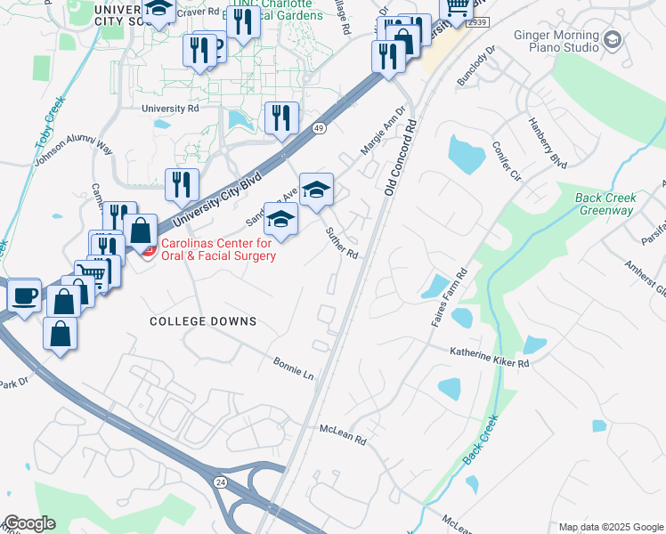 map of restaurants, bars, coffee shops, grocery stores, and more near 9531 Shannon Green Drive in Charlotte